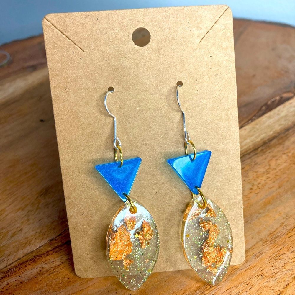 Blue triangle dangling earrings